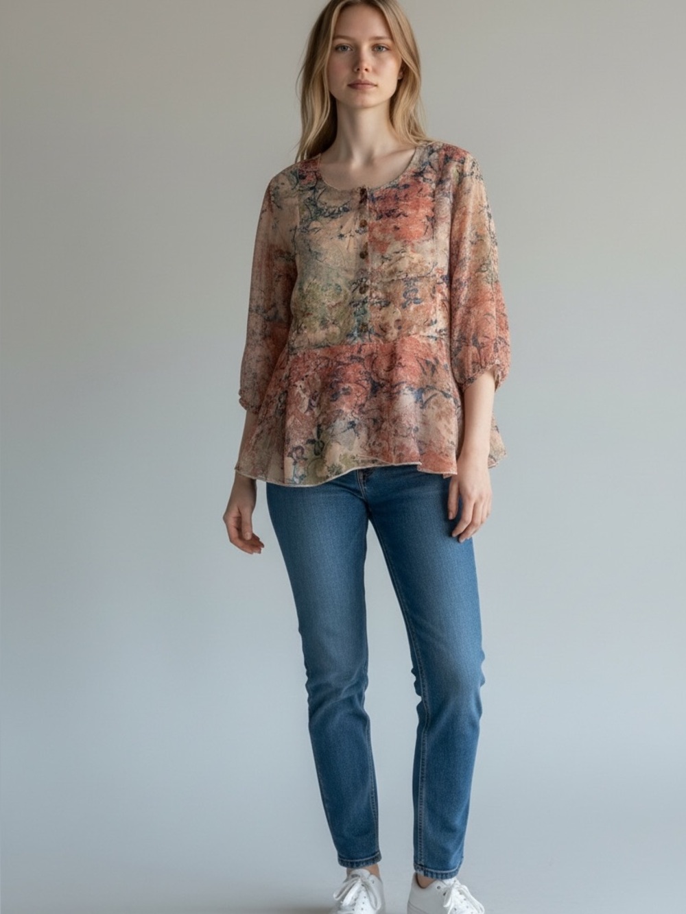Women's Click by Color Me Cotton CV1152 Blouse Top M (Vintage Style)